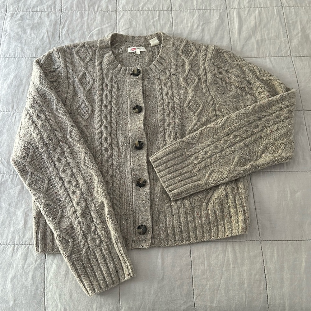 Cardigan melange light brown Cable sweater preppy minimalist